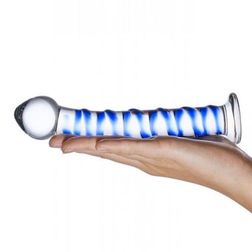 Glas 7.5 In In Blue Spiral Dildo