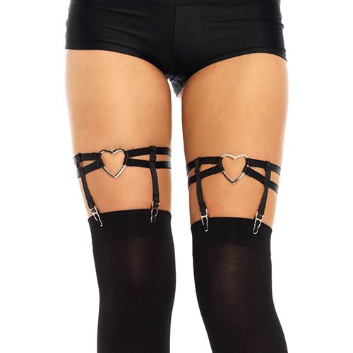 Dual Strap Garter w/Heart OS Black