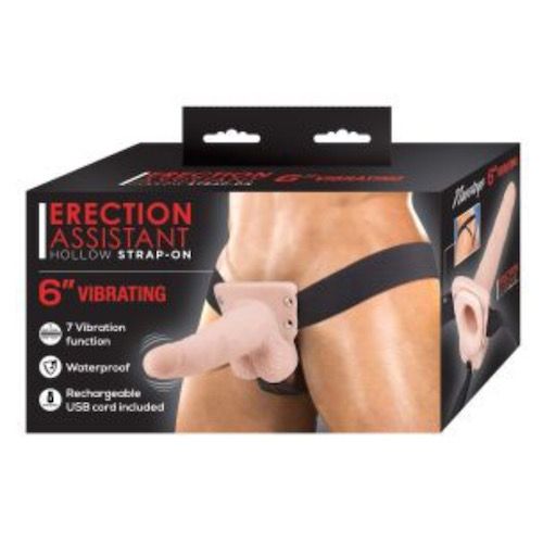 Erection Assistant Hollow Strap On 6 In In Vibrating White