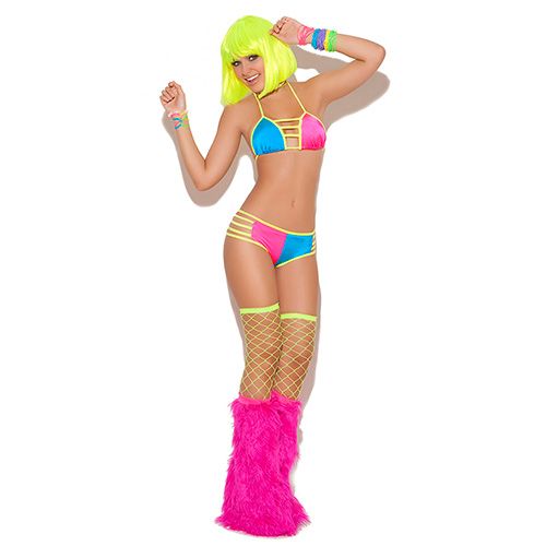 Neon Nites String Bra & Panty Set OS