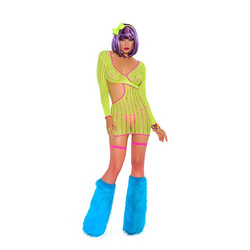 Long Sleeve Mini Dress OS Neon Yellow